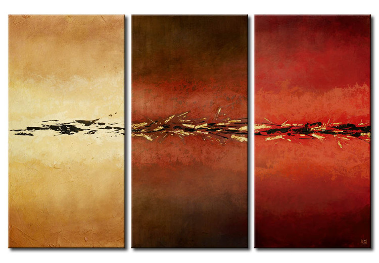 Canvas Print Streaks of Fantasy (3-piece) - Golden abstraction on a tricolour background 48186