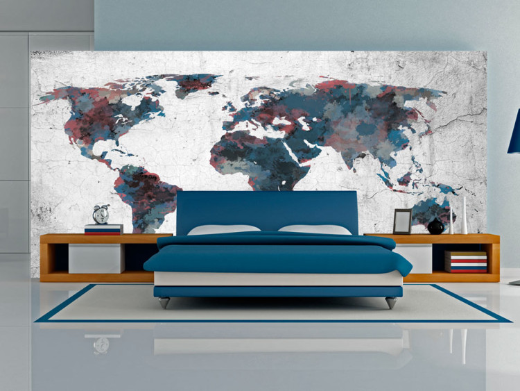Photo Wallpaper Continents - World Map in Dim Colours on a Gray Background 59986