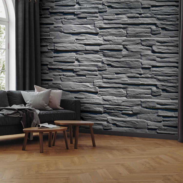 Photo Wallpaper Gray Stone Wall - Classic Granite Background with Illusion of 3D Effect 60986