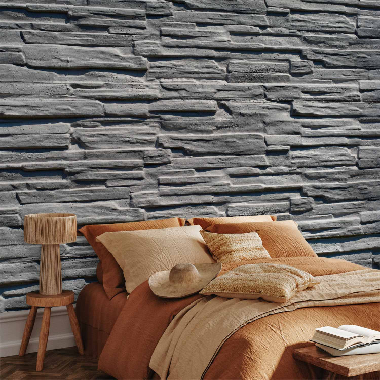 Photo Wallpaper Gray Stone Wall - Classic Granite Background with Illusion of 3D Effect 60986 additionalImage 2