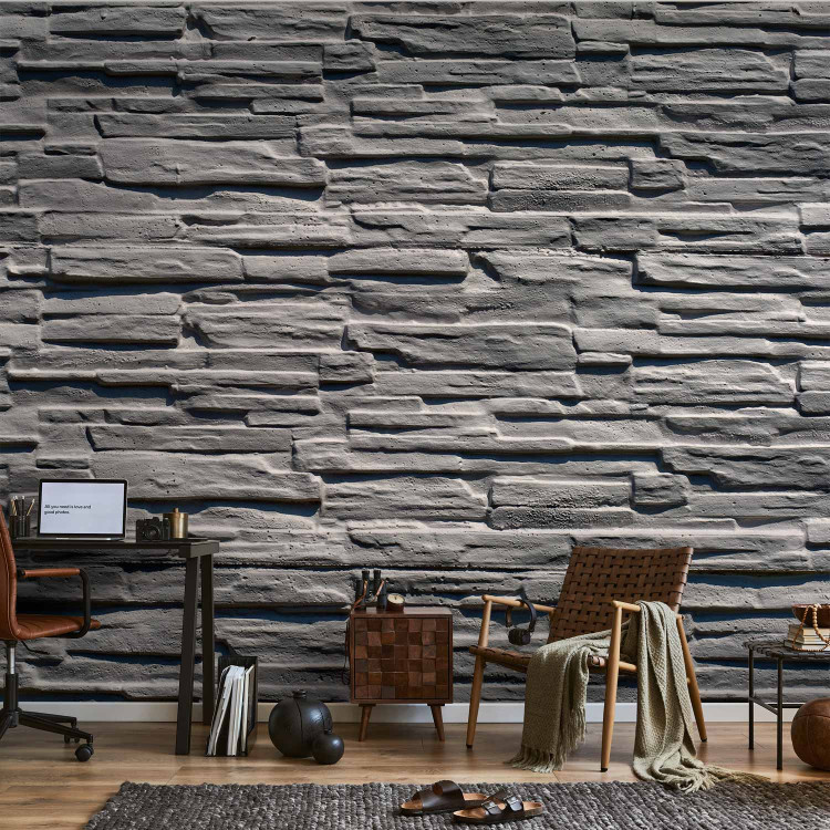 Photo Wallpaper Gray Stone Wall - Classic Granite Background with Illusion of 3D Effect 60986 additionalImage 4