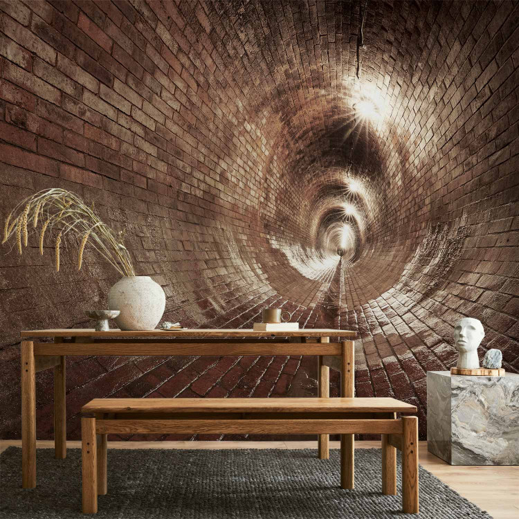 Photo Wallpaper Underground corridor - brick tunnel with lights in urban canals 64486 additionalImage 6