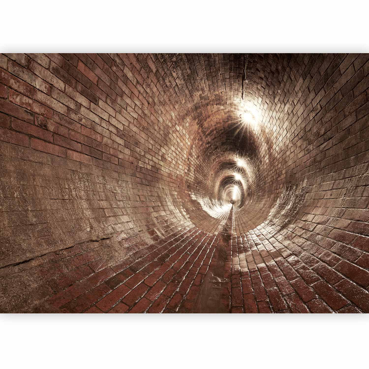 Photo Wallpaper Underground corridor - brick tunnel with lights in urban canals 64486 additionalImage 1