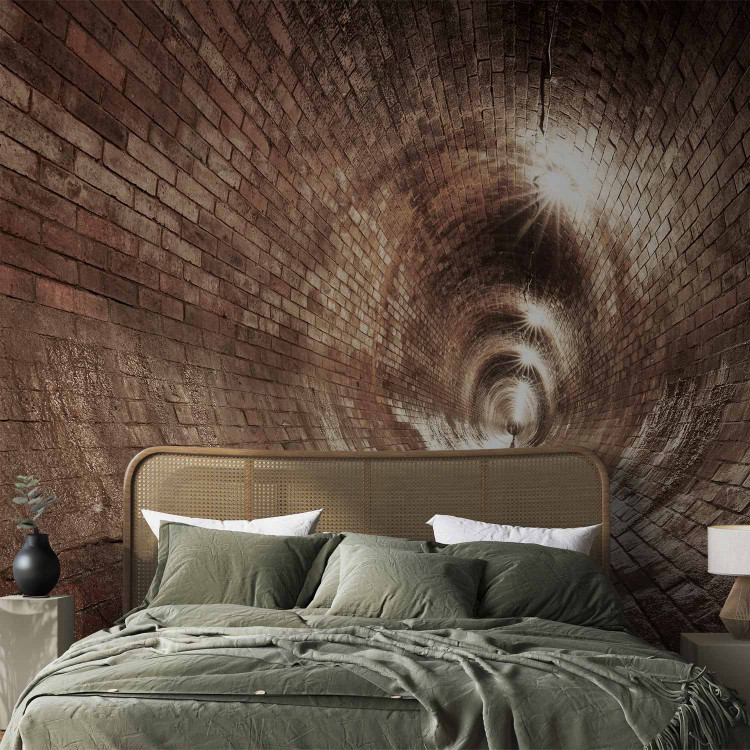 Photo Wallpaper Underground corridor - brick tunnel with lights in urban canals 64486 additionalImage 2