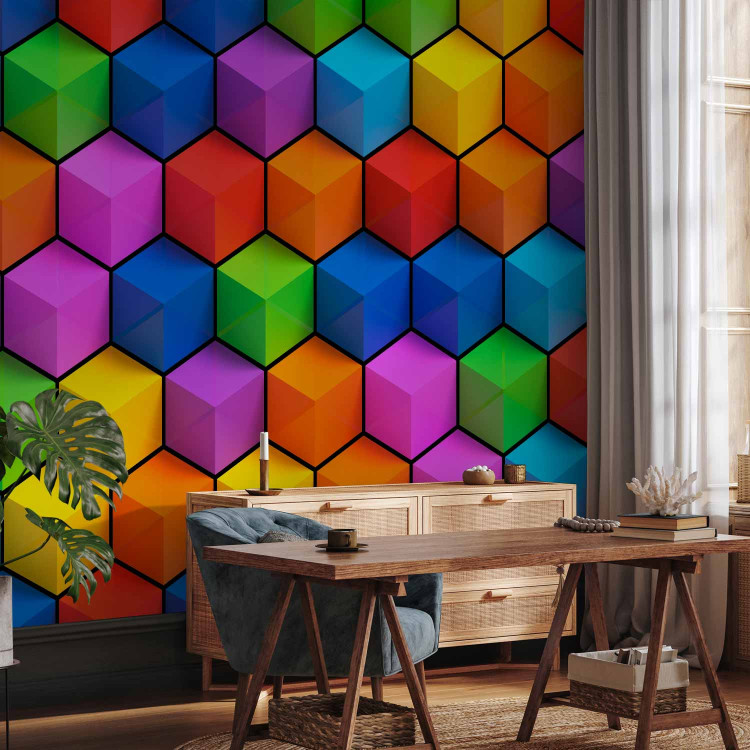 Photo Wallpaper Futuristic geometry - a combination of coloured figures with a 3D effect 91986 additionalImage 4
