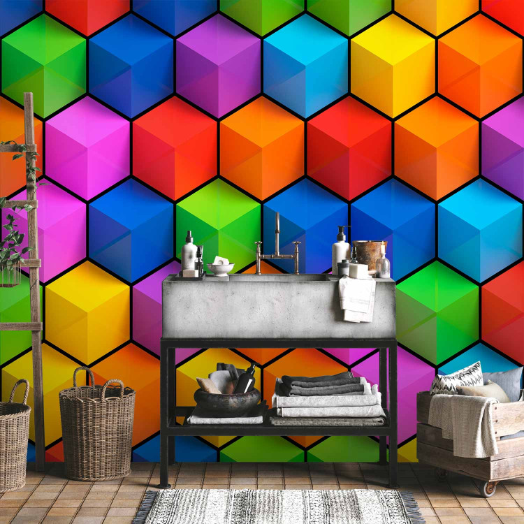 Photo Wallpaper Futuristic geometry - a combination of coloured figures with a 3D effect 91986 additionalImage 8