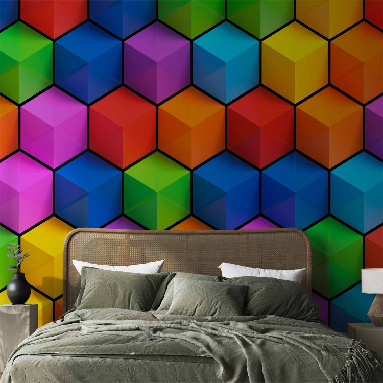 Photo Wallpaper Futuristic geometry - a combination of coloured figures with a 3D effect 91986 additionalImage 2