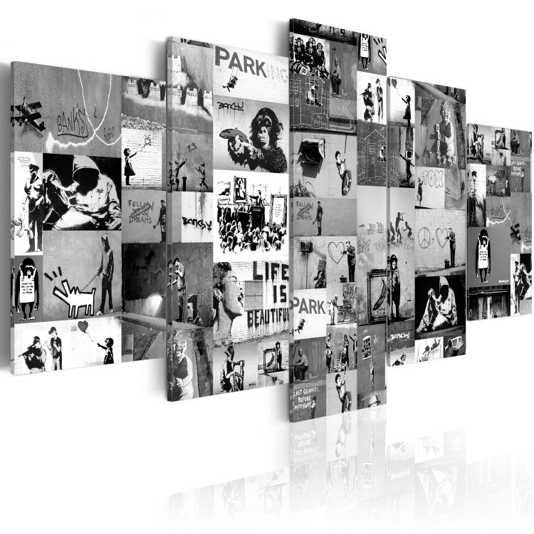 Canvas Banksy collage in a cascade layout - graffiti inspired by street art 94886 additionalImage 2