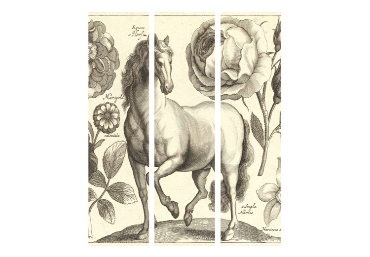 Room Separator Horse - romantic animal with flowers on a light background in retro motif 95586 additionalImage 3