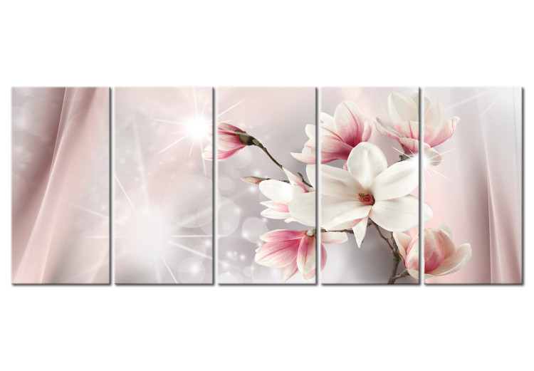 Canvas Dazzling Magnolias (5-part) Narrow - Flowers with Spring Glow 107896