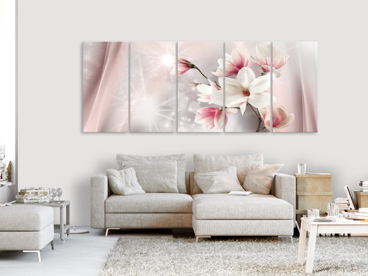 Canvas Dazzling Magnolias (5-part) Narrow - Flowers with Spring Glow 107896 additionalImage 3