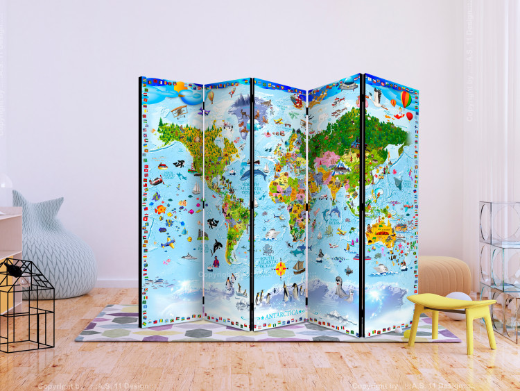 Room Divider World Map for Kids II - map with colorful continents and drawings 113896 additionalImage 4
