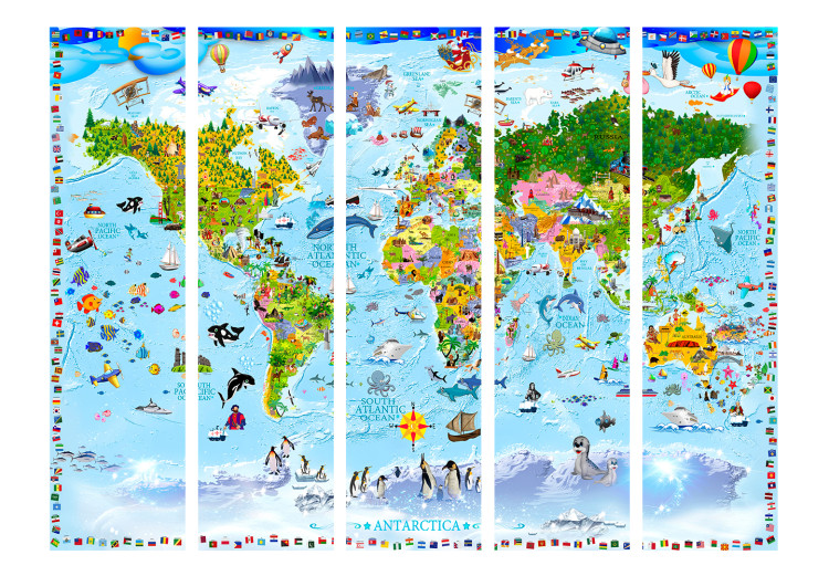 Room Divider World Map for Kids II - map with colorful continents and drawings 113896 additionalImage 3