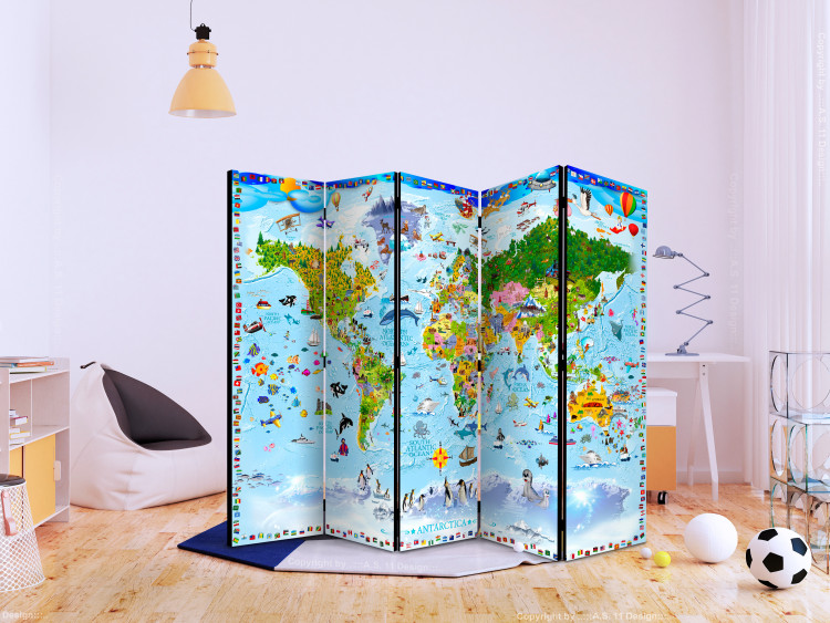 Room Divider World Map for Kids II - map with colorful continents and drawings 113896 additionalImage 2