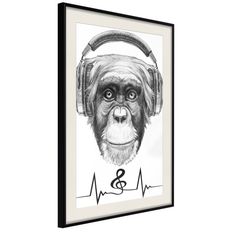 Wall Poster Musical Pulse - black and white musical composition with a monkey portrait 114296 additionalImage 3