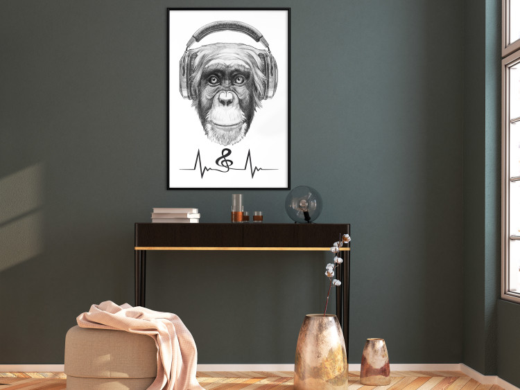 Wall Poster Musical Pulse - black and white musical composition with a monkey portrait 114296 additionalImage 6