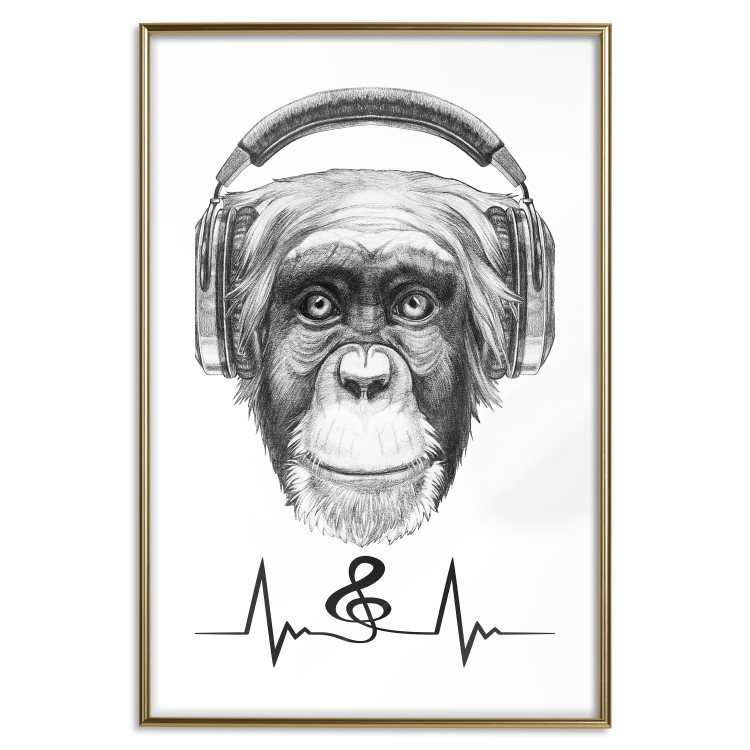 Wall Poster Musical Pulse - black and white musical composition with a monkey portrait 114296 additionalImage 14