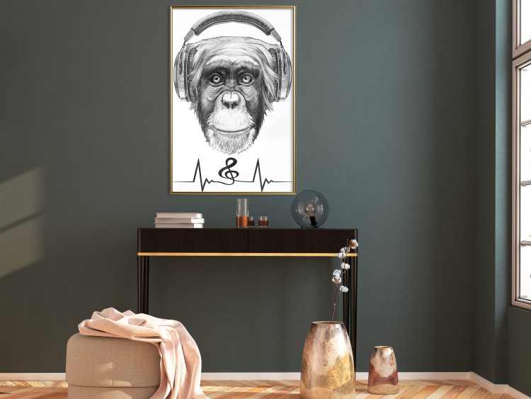 Wall Poster Musical Pulse - black and white musical composition with a monkey portrait 114296 additionalImage 7