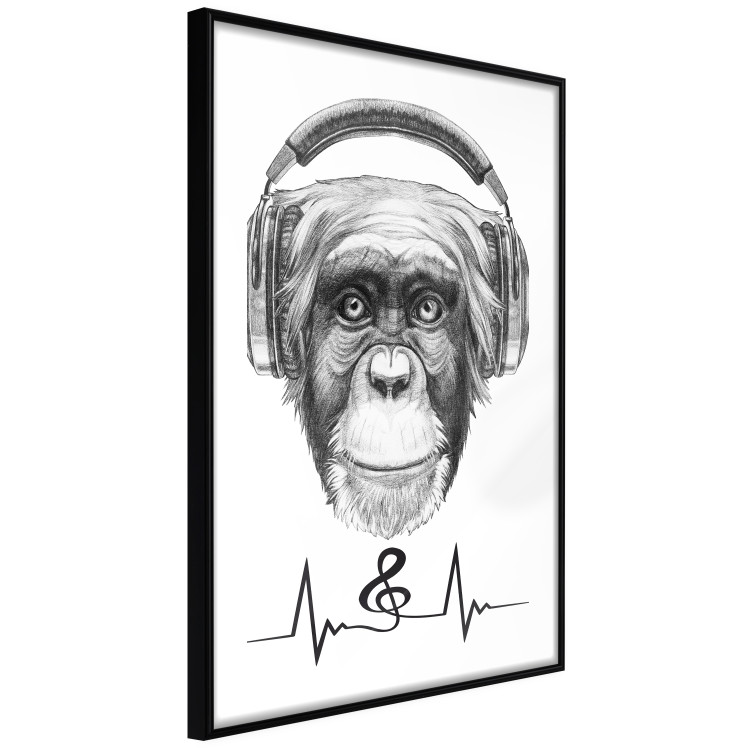 Wall Poster Musical Pulse - black and white musical composition with a monkey portrait 114296 additionalImage 13
