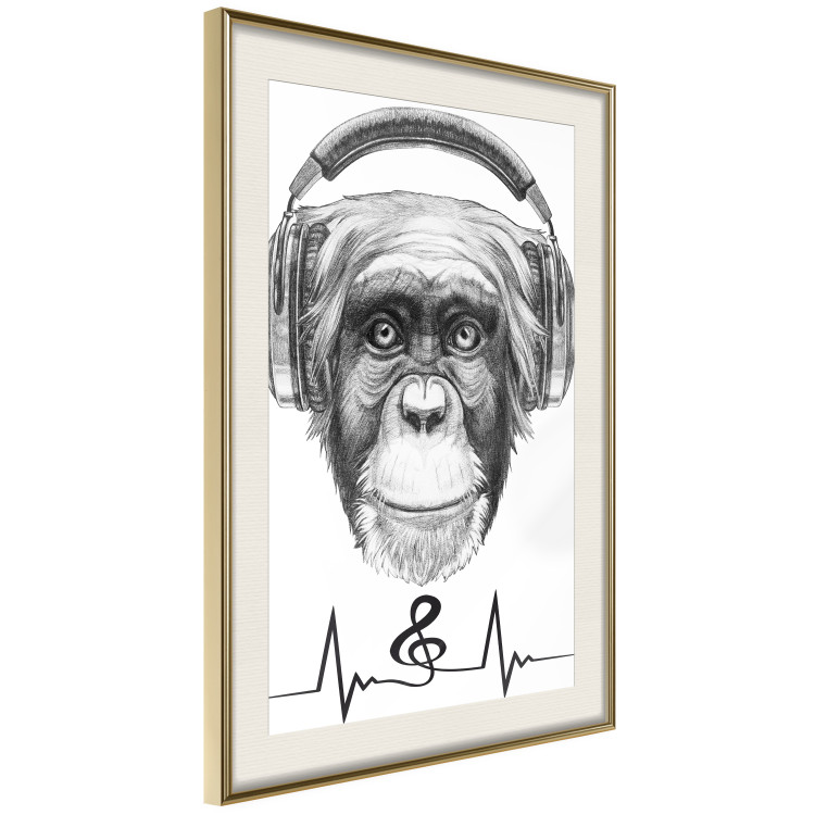 Wall Poster Musical Pulse - black and white musical composition with a monkey portrait 114296 additionalImage 2