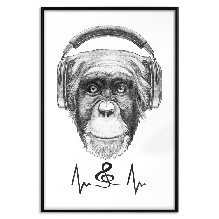 Wall Poster Musical Pulse - black and white musical composition with a monkey portrait 114296 additionalImage 17