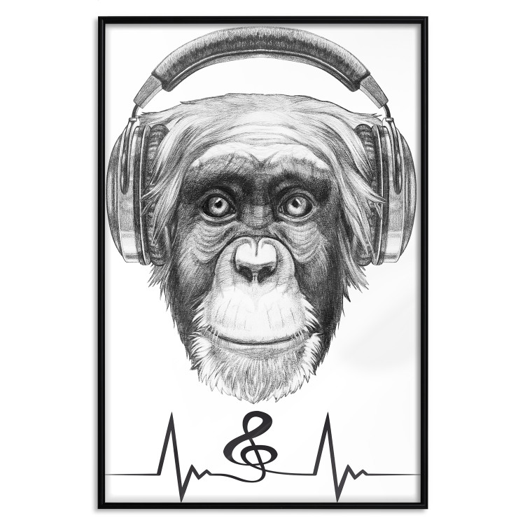 Wall Poster Musical Pulse - black and white musical composition with a monkey portrait 114296 additionalImage 18