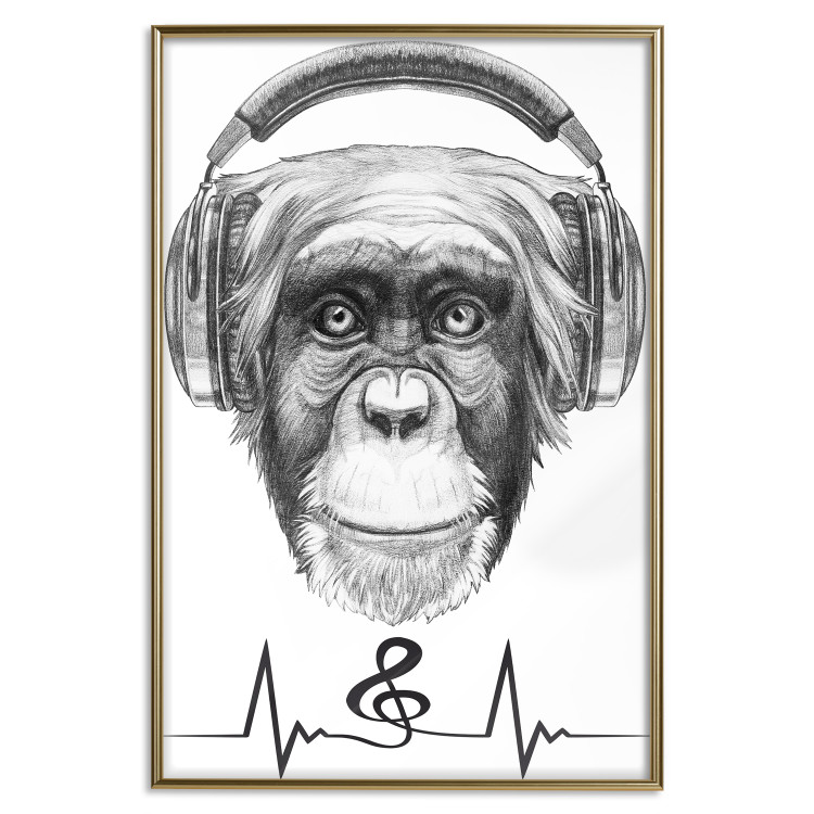 Wall Poster Musical Pulse - black and white musical composition with a monkey portrait 114296 additionalImage 16