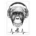 Wall Poster Musical Pulse - black and white musical composition with a monkey portrait 114296