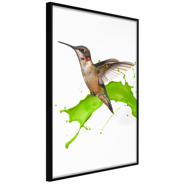 Poster Hummingbird in Flight - Brown bird and spilled paint in green color 114396 additionalImage 12