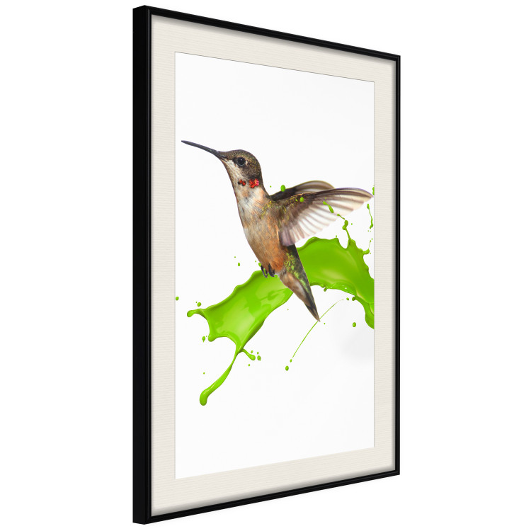 Poster Hummingbird in Flight - Brown bird and spilled paint in green color 114396 additionalImage 5