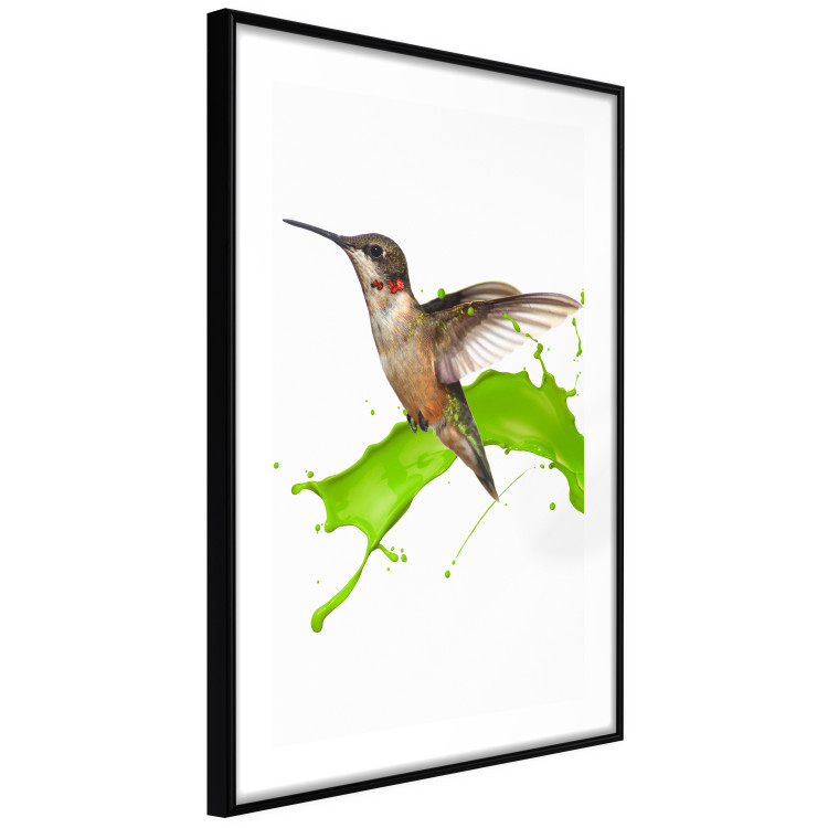 Poster Hummingbird in Flight - Brown bird and spilled paint in green color 114396 additionalImage 6