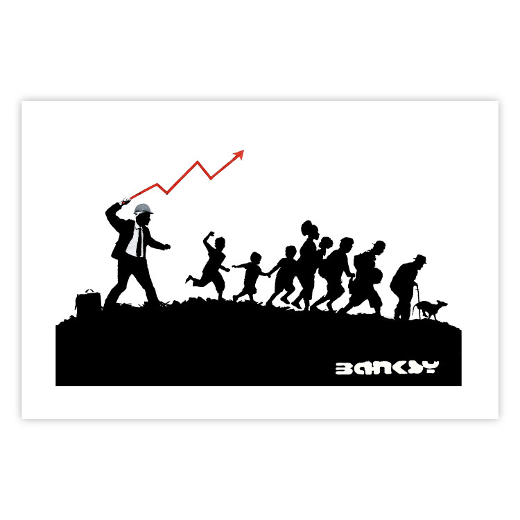 Poster Race - black and white mural with a group of people in Banksy and street art style 118696 additionalImage 19