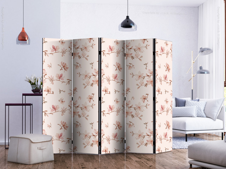Room Divider Screen Magnolia Branches II - colorful flower plants on a pastel pink background 123296 additionalImage 2