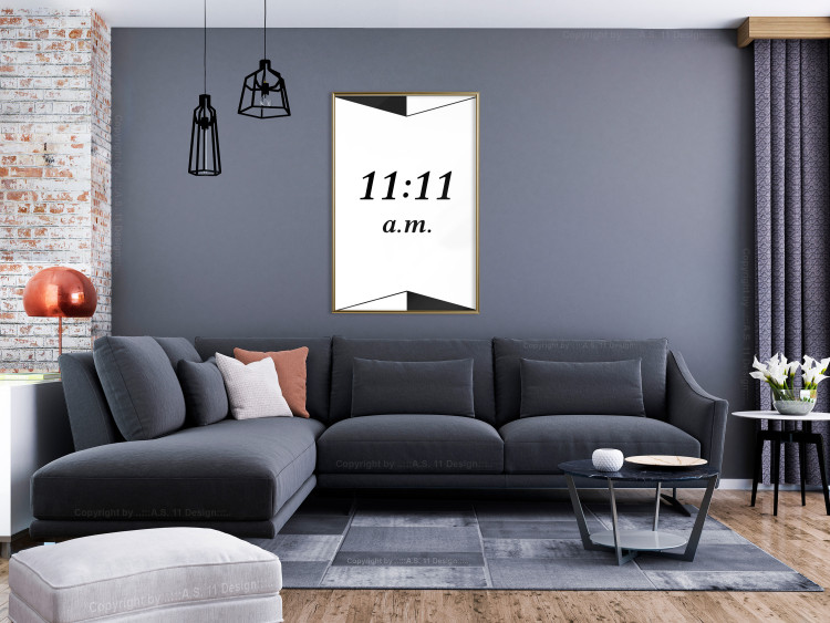 Wall Poster Unusual Hour - numbers between triangles in a black and white motif 125096 additionalImage 7