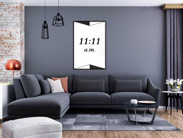 Wall Poster Unusual Hour - numbers between triangles in a black and white motif 125096 additionalImage 3