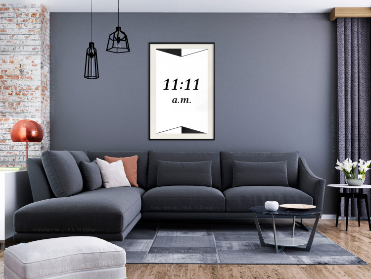 Wall Poster Unusual Hour - numbers between triangles in a black and white motif 125096 additionalImage 22