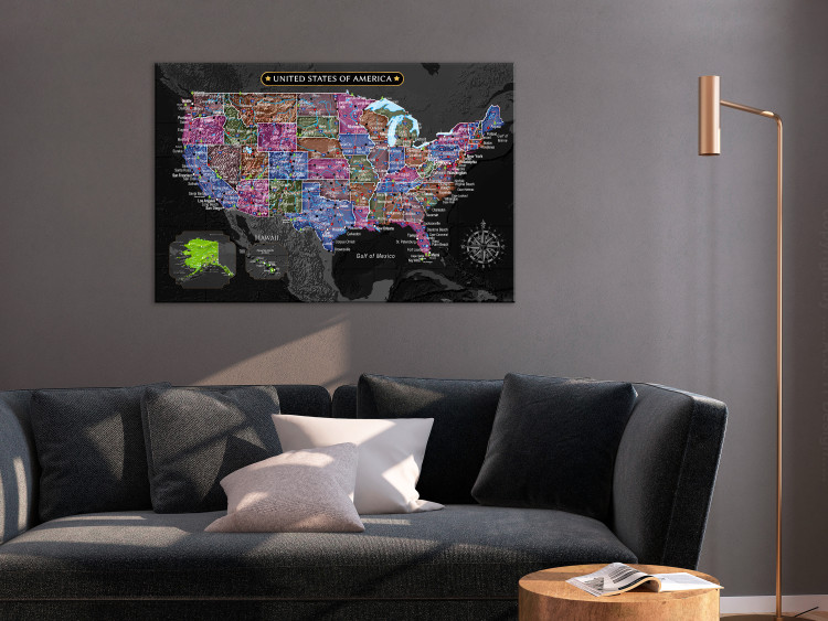 Canvas Art Print Multicoloured map of North America - on black background 127896 additionalImage 3