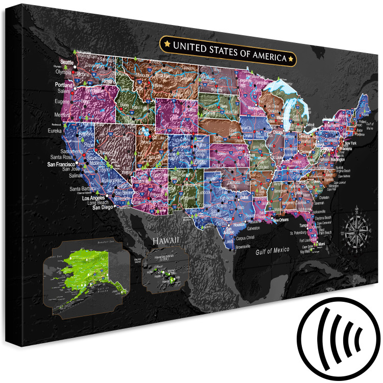 Canvas Art Print Multicoloured map of North America - on black background 127896 additionalImage 6