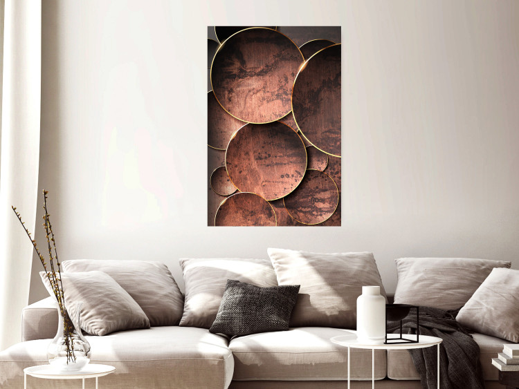 Wall Poster Sounds of Nature - unique composition with brown circles of metal texture 129096 additionalImage 2