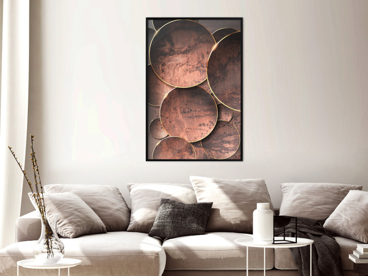 Wall Poster Sounds of Nature - unique composition with brown circles of metal texture 129096 additionalImage 6