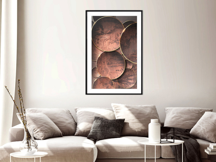 Wall Poster Sounds of Nature - unique composition with brown circles of metal texture 129096 additionalImage 23