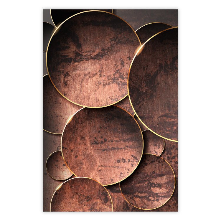 Wall Poster Sounds of Nature - unique composition with brown circles of metal texture 129096