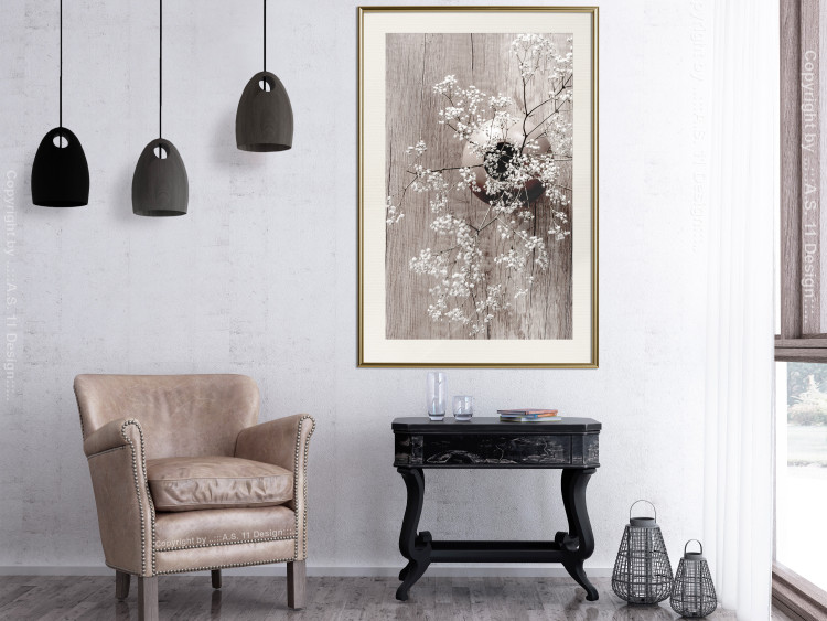 Wall Poster Dried Flowers - composition with white plant in vase against wooden background 129396 additionalImage 21