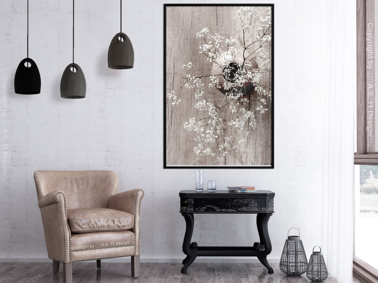 Wall Poster Dried Flowers - composition with white plant in vase against wooden background 129396 additionalImage 3