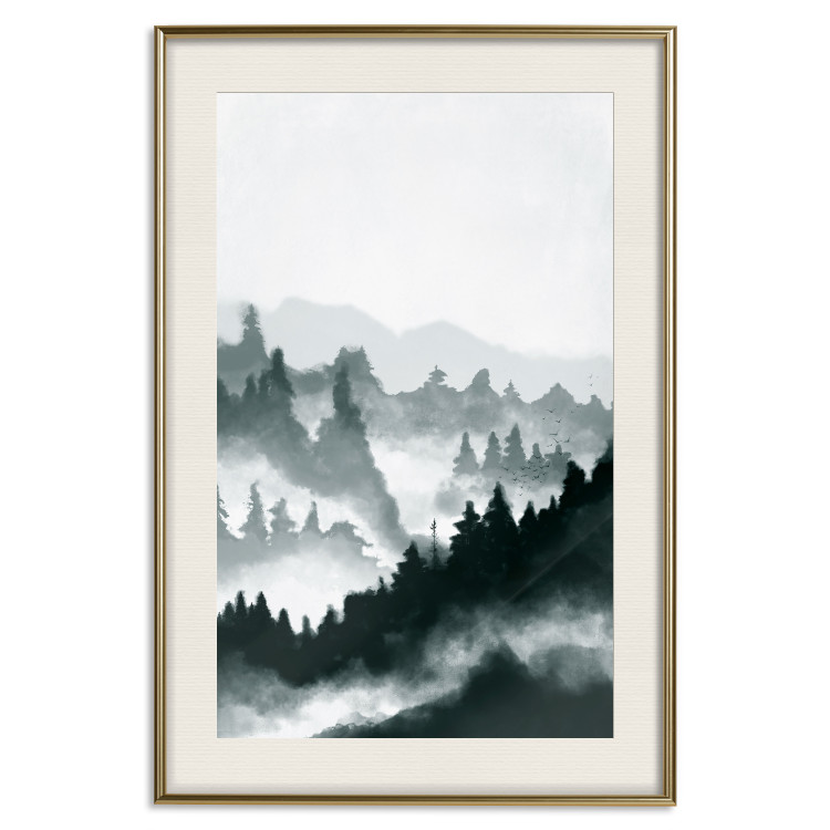 Poster Misty Landscape - misty forest and mountain landscape in a dark composition 130796 additionalImage 20