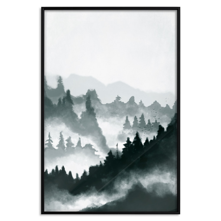Poster Misty Landscape - misty forest and mountain landscape in a dark composition 130796 additionalImage 16