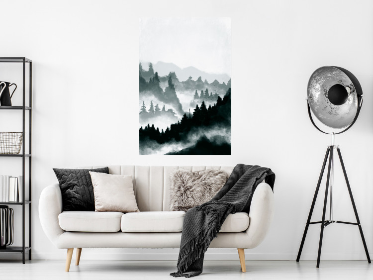 Poster Misty Landscape - misty forest and mountain landscape in a dark composition 130796 additionalImage 4