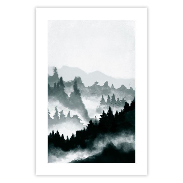 Poster Misty Landscape - misty forest and mountain landscape in a dark composition 130796 additionalImage 25