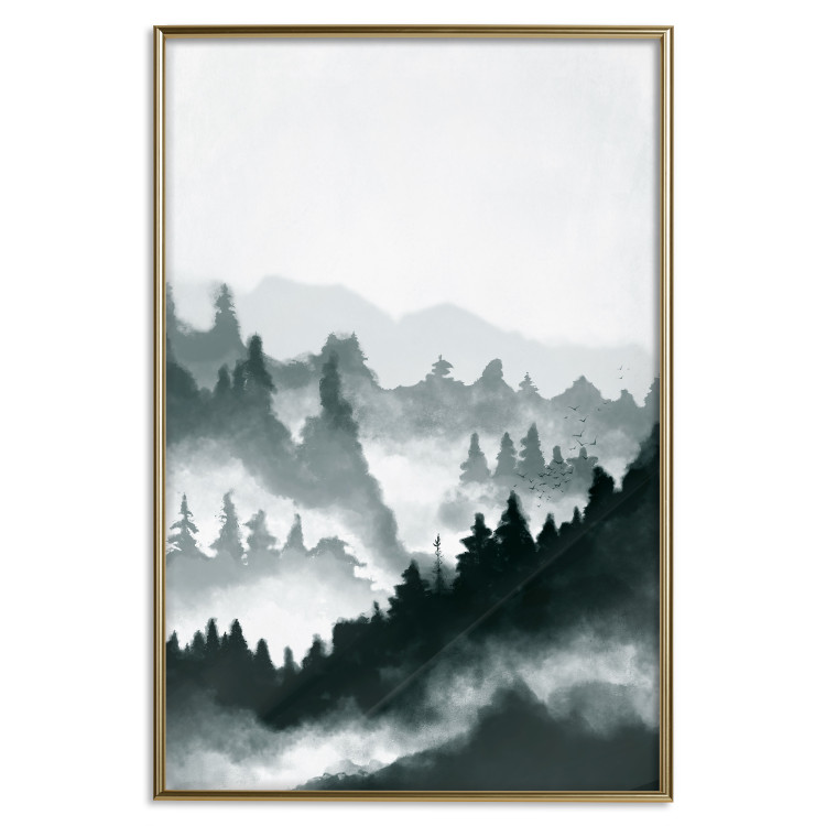 Poster Misty Landscape - misty forest and mountain landscape in a dark composition 130796 additionalImage 21