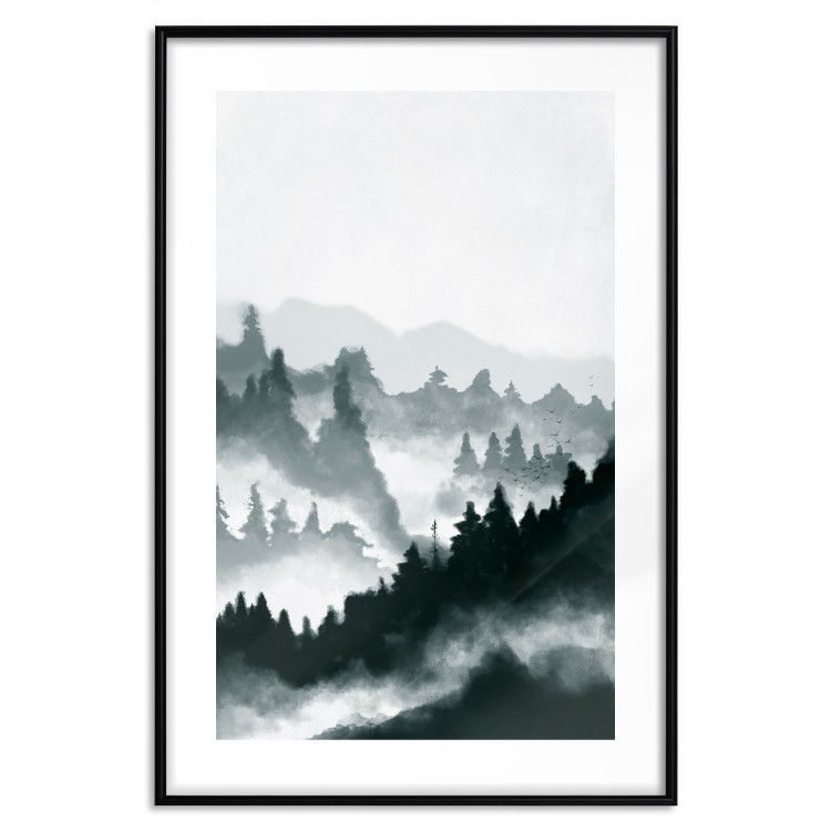 Poster Misty Landscape - misty forest and mountain landscape in a dark composition 130796 additionalImage 17